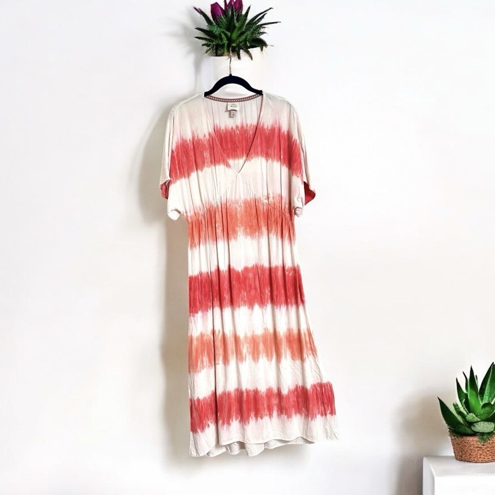 Knox Rose Dress Tie-Dye Size‎ M Short Sleeves V Neck Rayon-Linen